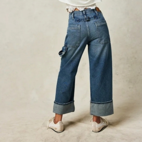 NWT Free People We The Free Major Leagues Mid-Rise Cuffed Jeans Lapis - Picture 4 of 16